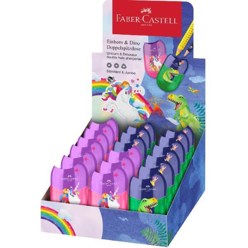 FABER CASTELL DINOSAURO E UNICORNO ESPOSITORE TEMPERINO DUE FORI CON SERBATOIO CONF 18 Pz.